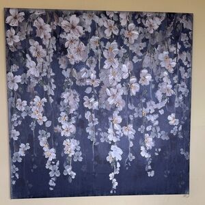 Floral Canvas Wall Art in Blue and White